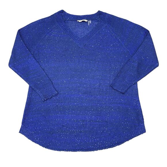 Soft‎ Surroundings Sweater Size XL Petite Blue V Neck Pullover Sequin Casual - Picture 1 of 9